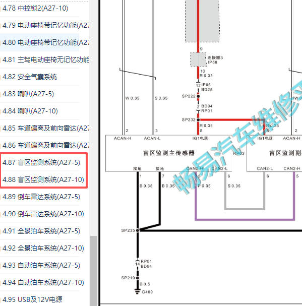 2022-2023年广汽埃安S驾驶员探测传感器电路图