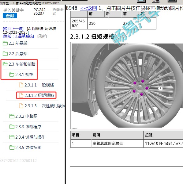 2023-2025年阿维塔-阿维塔12 轮胎扭矩