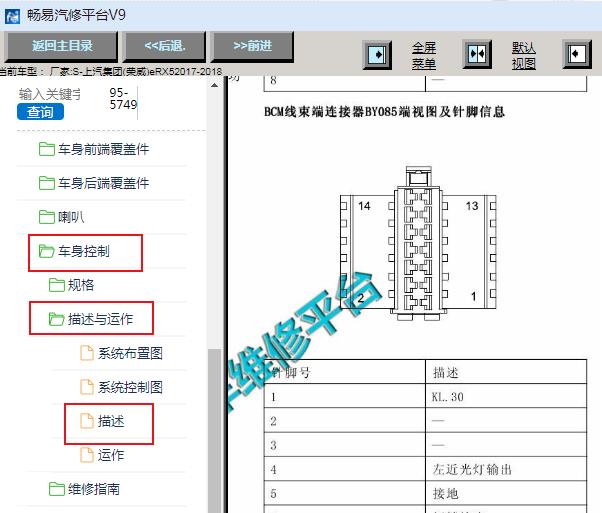 2017-2018年上汽荣威ERX5车身电脑针脚资料