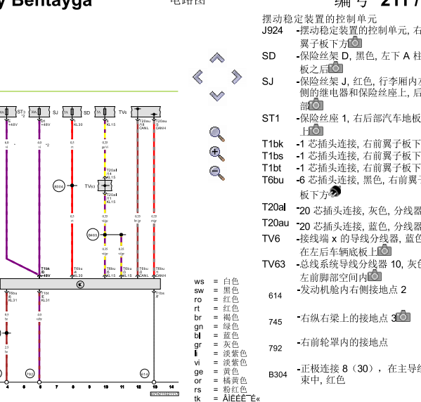2016年宾利添越摆动稳定和地盘模块电路图和位置