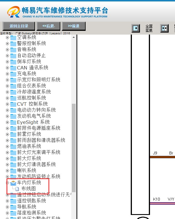 16年斯巴鲁力狮室内顶棚灯电路图