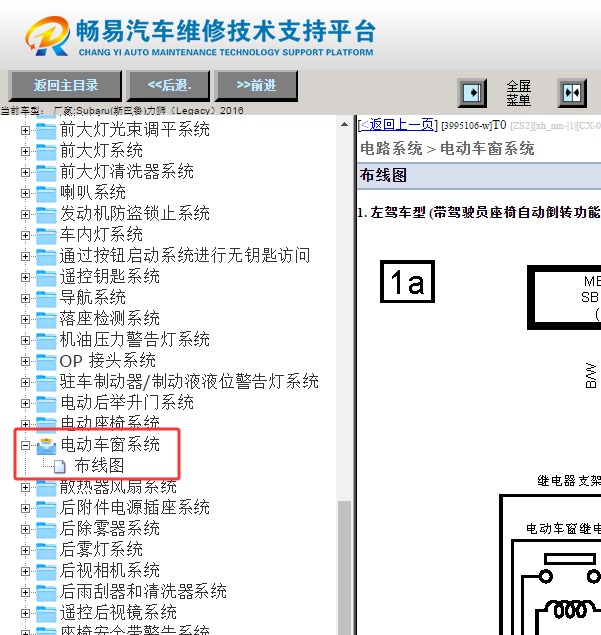 16年斯巴鲁力狮电动车窗线路图