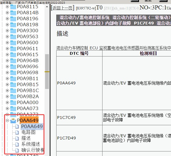 2022年丰田汉兰达混动P0AA649故障码资料