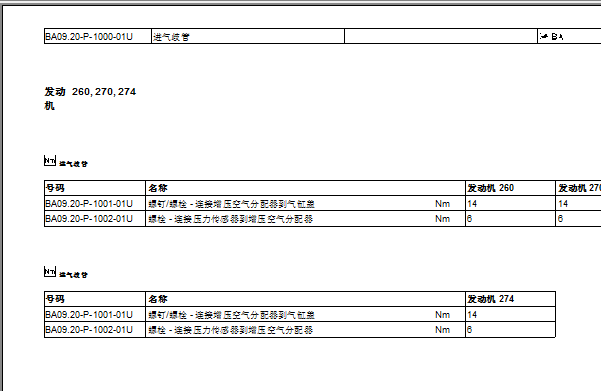 2014年奔驰GLK200发动机进气歧管扭矩资料