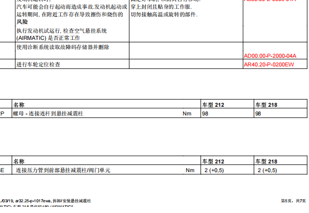 2012年奔驰CLS350 底盘悬挂扭矩资料
