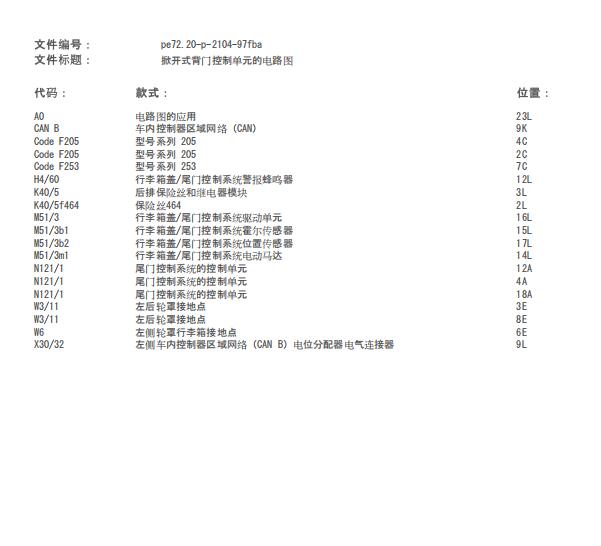 2016年奔驰GLC260后备箱电路图