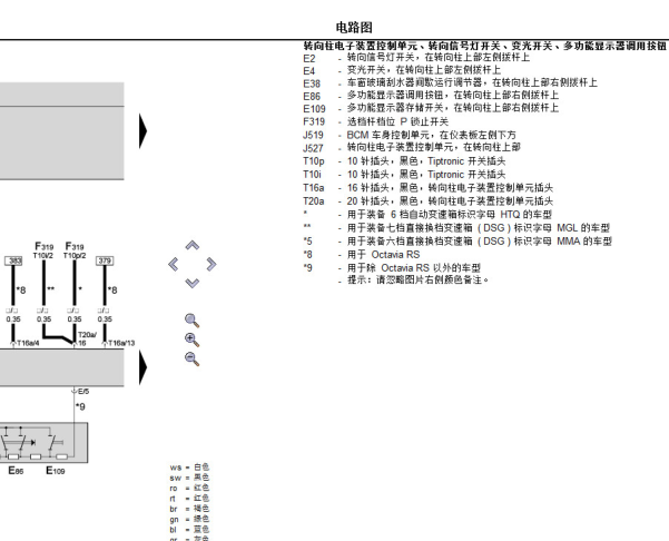 2012年斯柯达明锐转向组合开关电路图