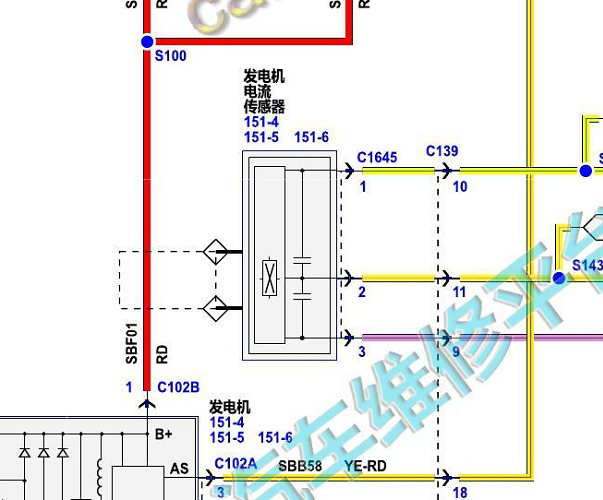 2013年福特探险者发电机电流传感器电路图