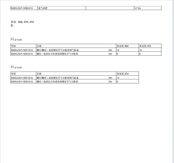 2017年奔驰C200L进气歧管扭矩