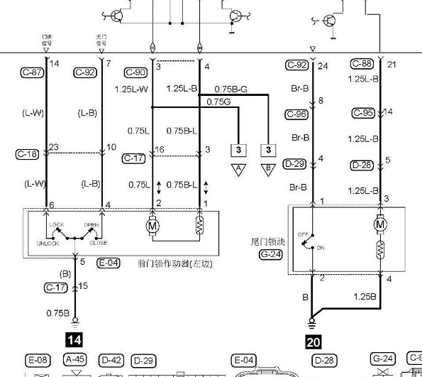 2018年东南汽车DX7 尾门锁块电路图