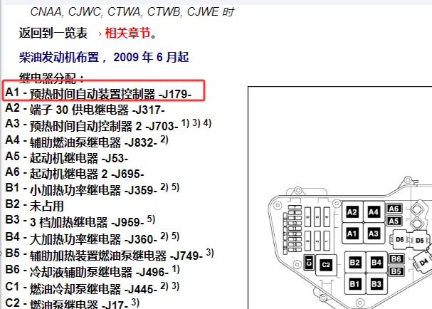 2011年奥迪Q7 预热时间控制单元安装位置和线路图