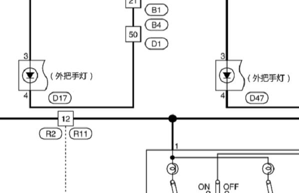 2015年英菲尼迪Q70门把手灯电路图