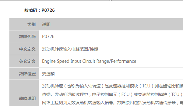 大众汽车P0726故障码资料