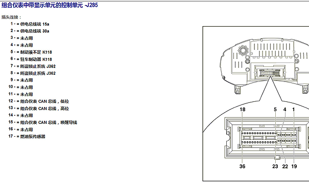 2012年斯柯达明锐仪表针脚资料