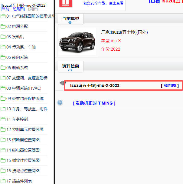 2022年五十铃牧游侠全车电路图