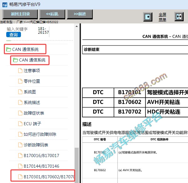 2022年一汽红旗HS5 B170301故障码诊断资料