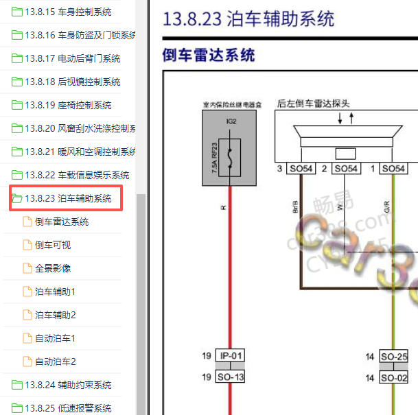 2020年奇瑞大蚂蚁EQ2倒车雷达电路图