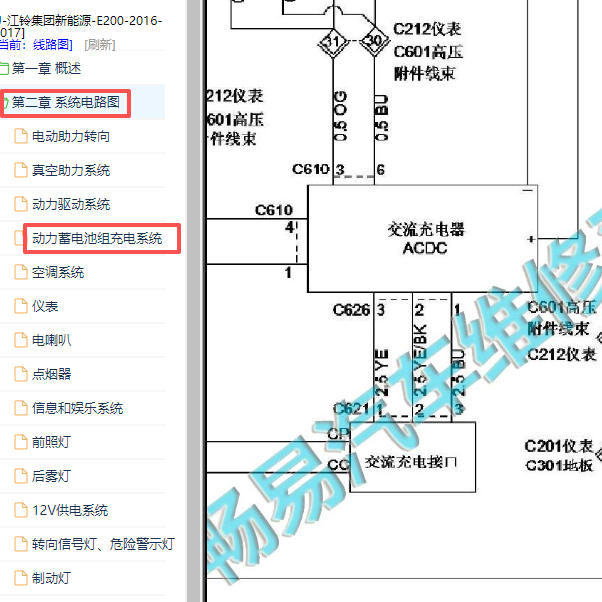 2016-2017年江铃新能源E200充电系统电路图