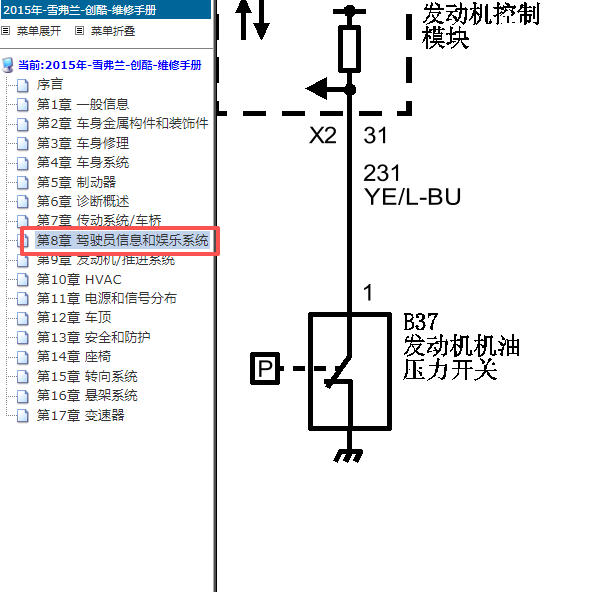 2014年雪佛兰创酷机油压力传感器电路图