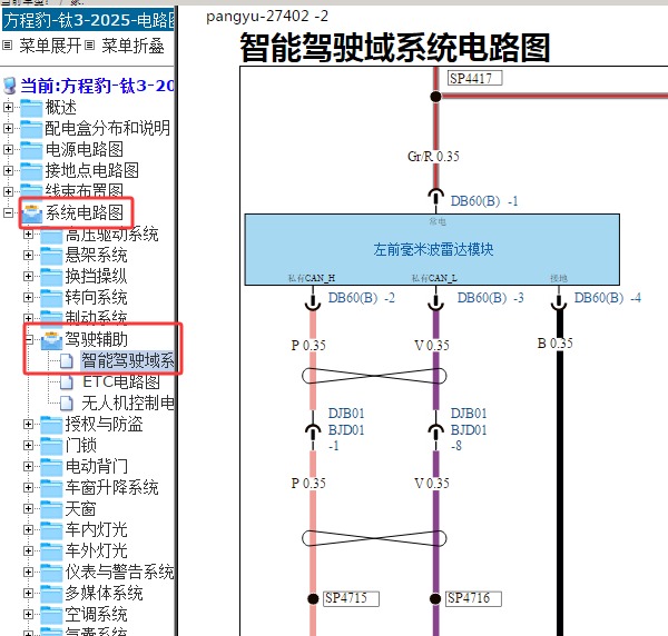 2025年方程豹钛3 前雷达电路图