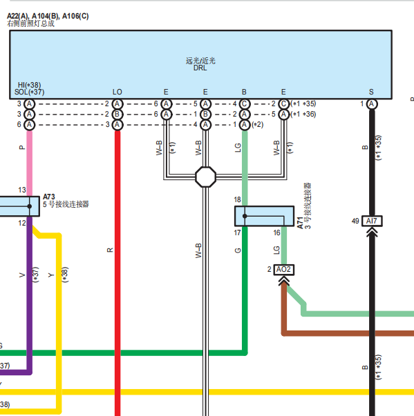 2024年丰田雷凌 右前大灯电路图