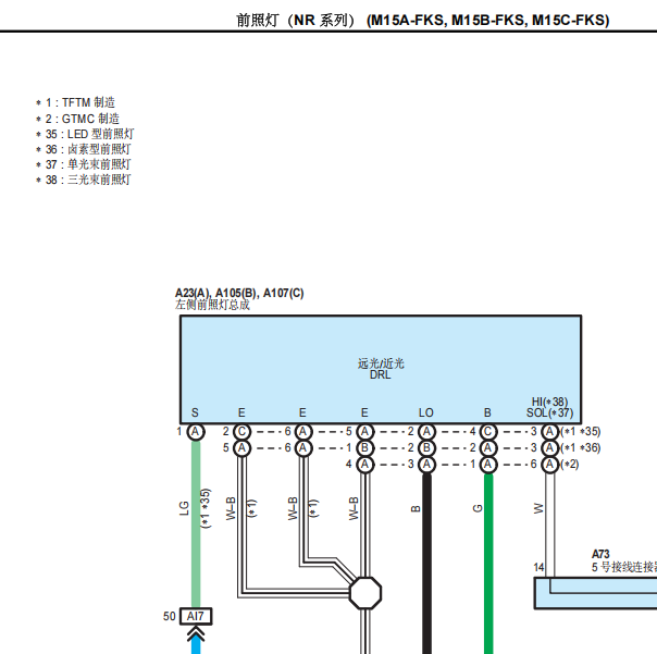 2024年丰田雷凌 左前大灯电路图