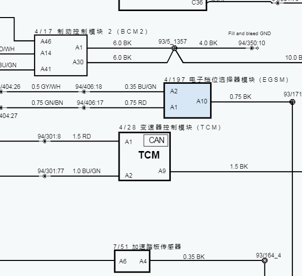 2022年沃尔沃XC60 变速箱和换挡电路图