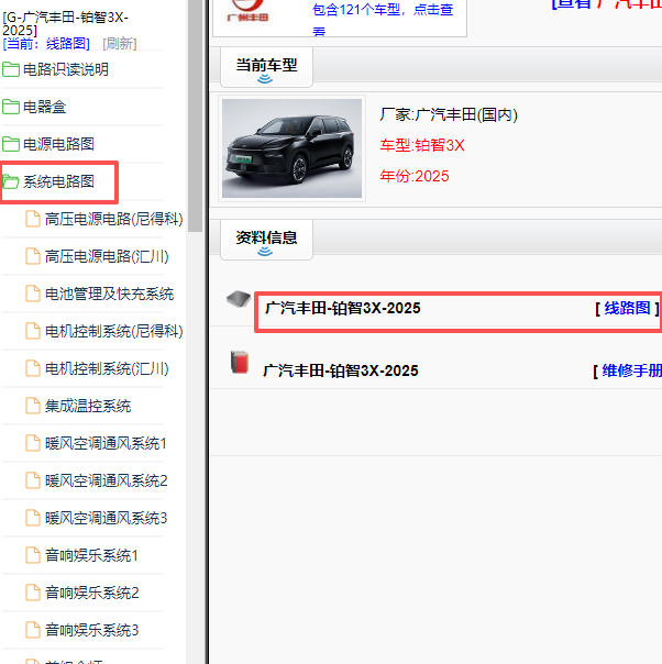 2025年丰田铂智3X全车电路图