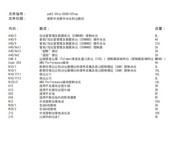2001年奔驰SLS AMG前部中央旋钮电路图