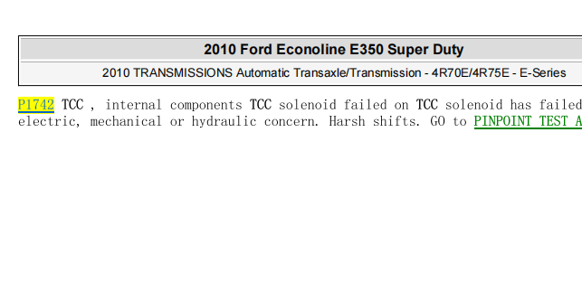2010年福特E350 4R75E变速箱电路图和P1742故障码资料