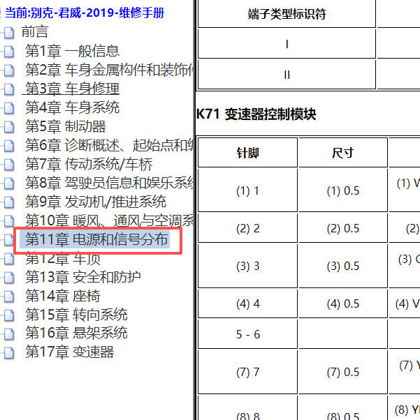 2019年别克君威变速箱针脚定义
