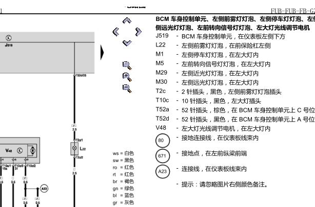 2009年斯柯达昊锐转向灯电路图和J519控制模块针脚资料
