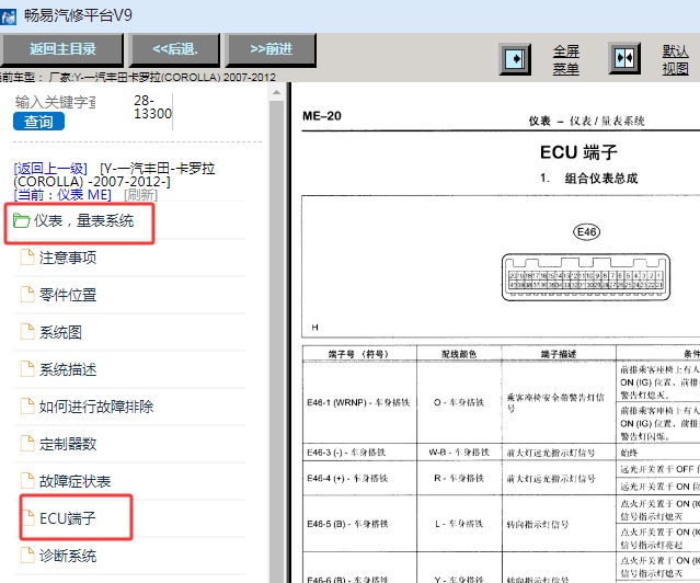 2007-2012年丰田卡罗拉仪表针脚资料