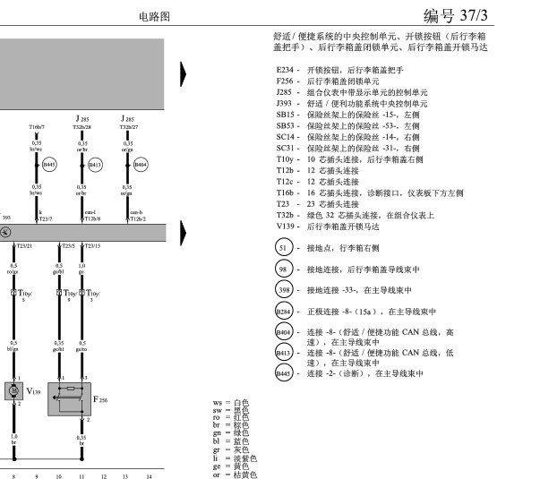2004年大众途锐尾门电路图