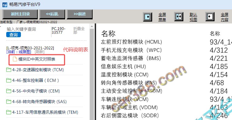2021-2022年吉利汽车领克03电路图代码说明