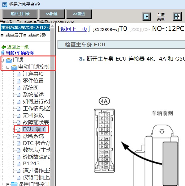 2012年丰田埃尔法车身电脑插头资料