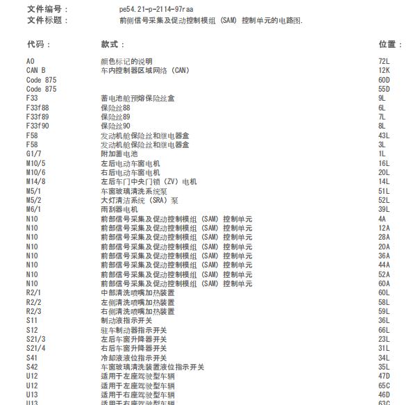 2010年奔驰R350前SAM模块电路图