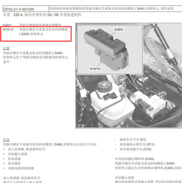 2011年奔驰SL300驾驶员侧SAM模块安装位置