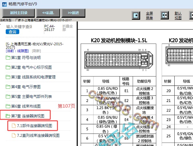2015-2017年五菱荣光V发动机针脚资料