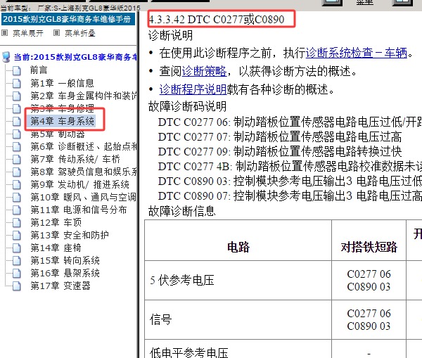 2015年别克GL8豪华版 C0277故障码资料