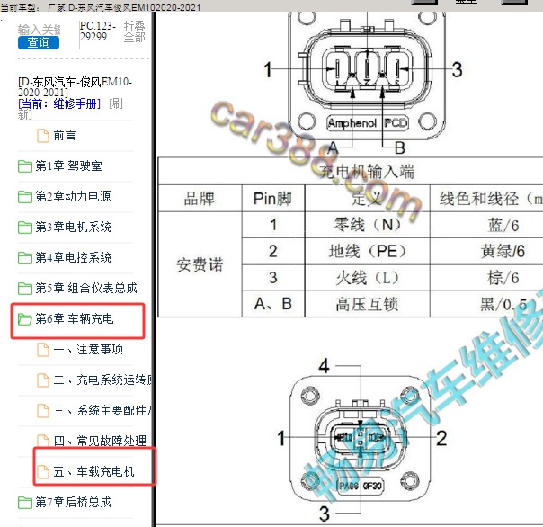 2020年东风汽车俊风EM10 高压互锁针脚资料