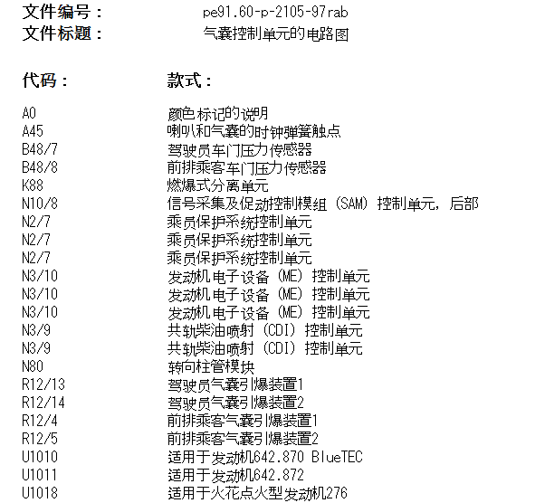 2011年奔驰R350L 座椅气囊电路图