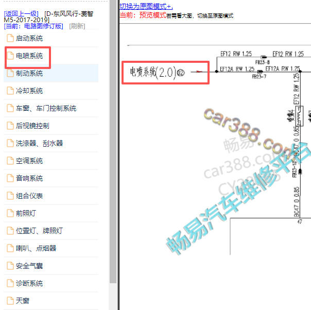 2016-2017年东风风行菱智M5电喷系统2.0电路图