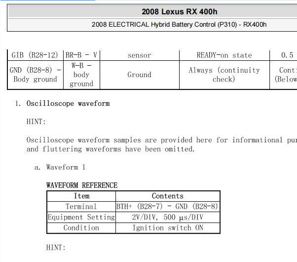 2008年雷克萨斯RX400H混动系统维修手册