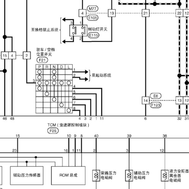 2010年日产奇骏倒档开关电路图
