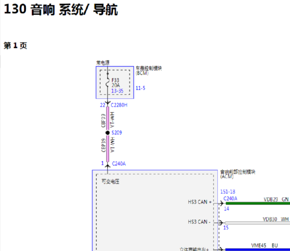 2013年福特蒙迪欧音响导航电路图