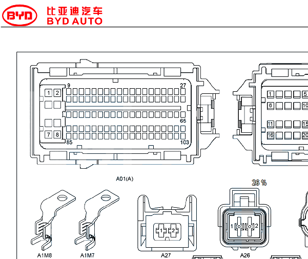 2019年比亚迪宋Pro 发动机针脚图和电路图