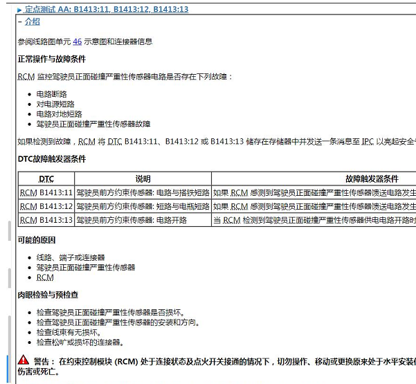 2025年福特蒙迪欧B1413:13故障码资料