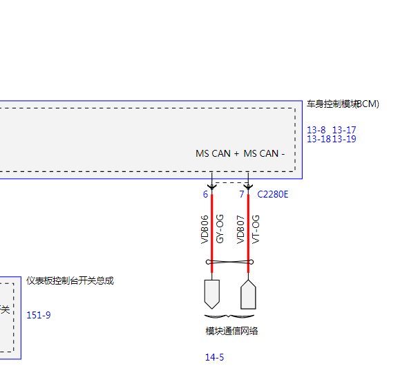 2013年福特嘉年华车身电脑电路图