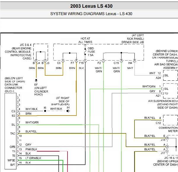 2003年雷克萨斯LS430后备箱开关电路图